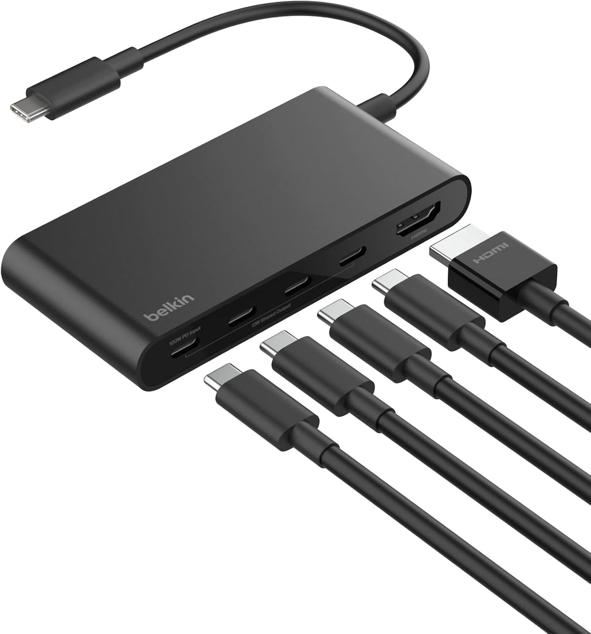 Belkin USB C Hub, Hub de 5 puertos con pantalla HDMI 4K a 60Hz, entrega de alimentación de 100W, transferencia rápida de datos 10Gbps, adaptador multipuerto USB C - Compatible con MacBook, iPad Pro