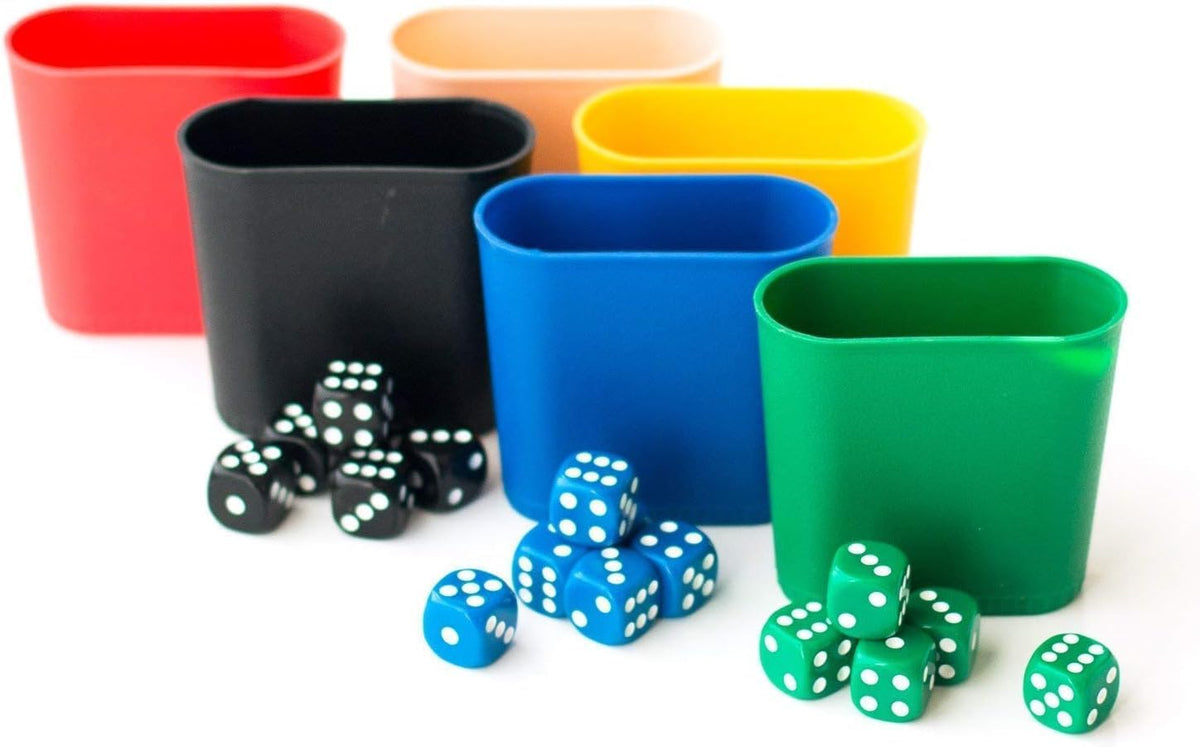 Farkel Juego de dados clásicos para fiestas, juego de dados con licencia oficial de Farkle, 36 dados, 6 tazas, hojas de puntuación y lata de almacenamiento, juego de dados de viaje para noche de juego familiar | 2+ jugadores, a partir de 8 años