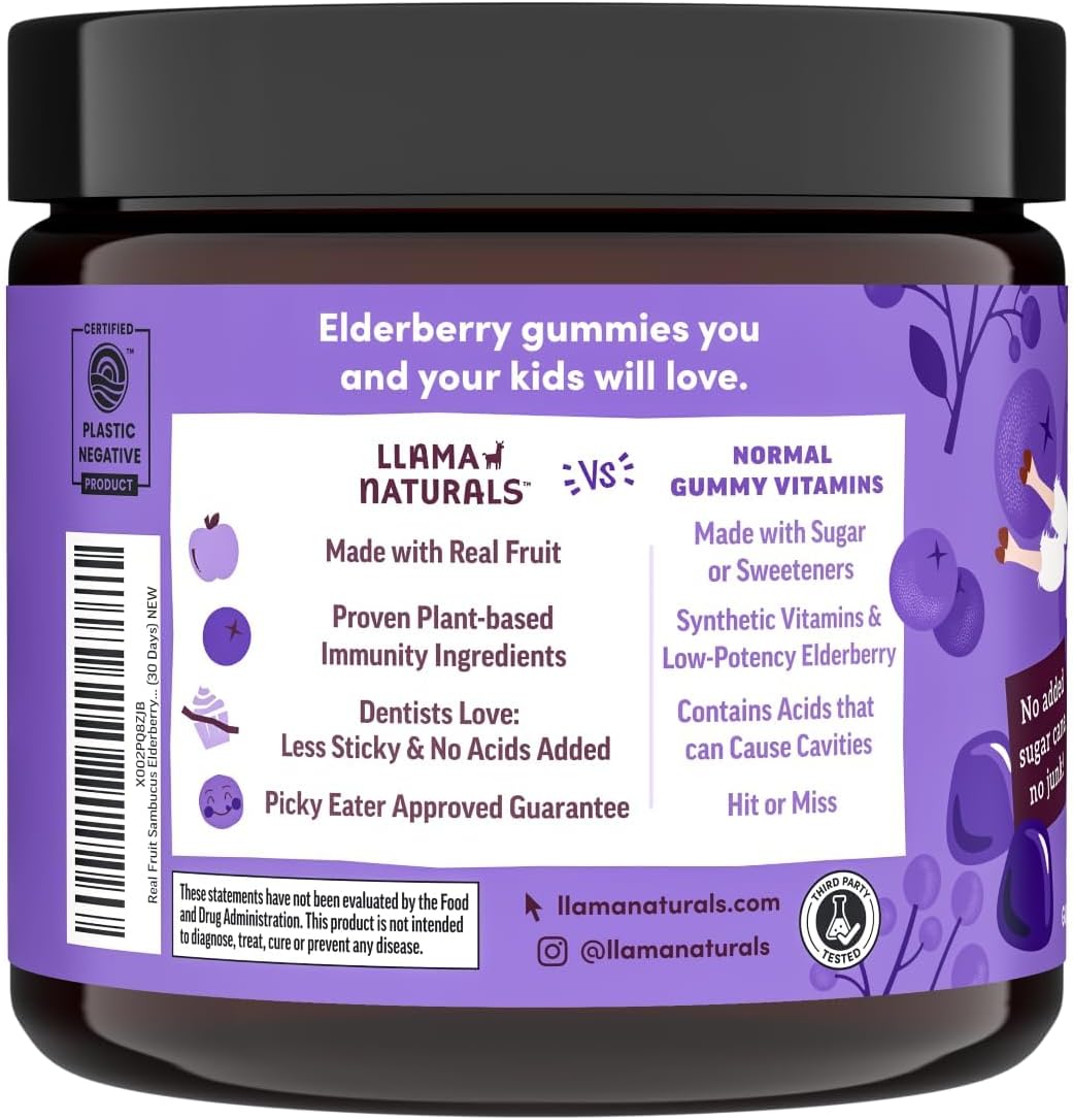Llama Naturals Gomitas de saúco para niños, veganas, suplemento org...