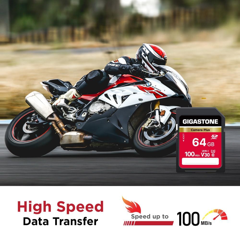 GIGASTONE Tarjeta SD de 64 GB, 2 unidades, cámara Plus, velocidad de hasta 100 MB/s, UHS-I U3 Clase 10 SDXC, tarjeta de memoria SDXC, video Full HD para cámara digital, con 2 mini fundas