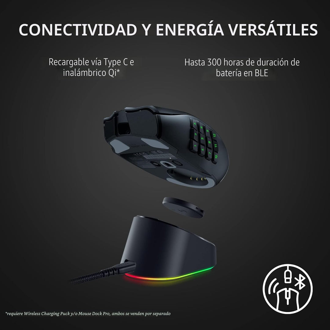 Razer Naga V2 Pro ratón inalámbrico para Multijugador masivo en lín...