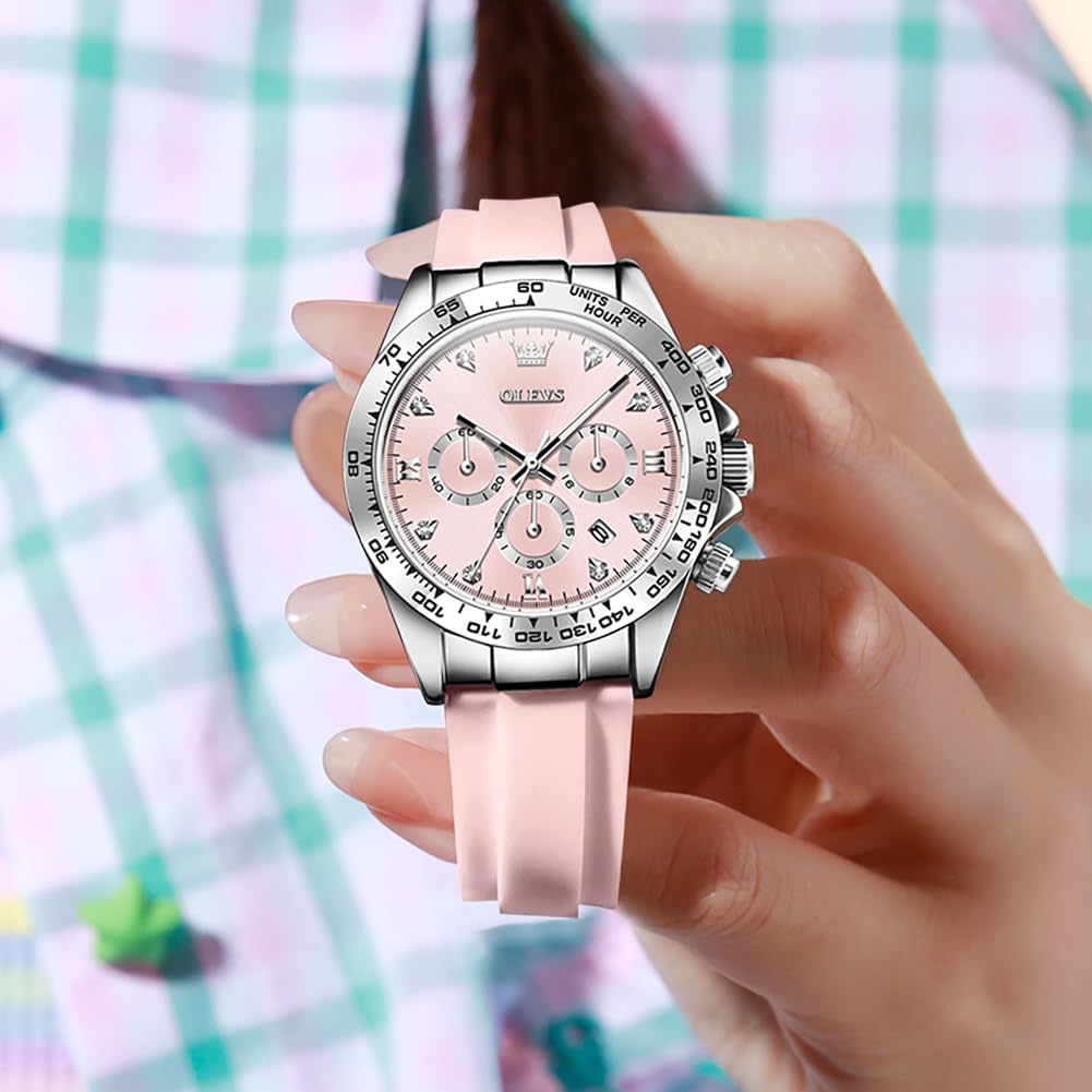 OLEVS Relojes de diamante de lujo pequeños para mujer - Pulsera de acero inoxidable, impermeables, analógicos, luminosos, con fecha, relojes de vestir de negocios para damas