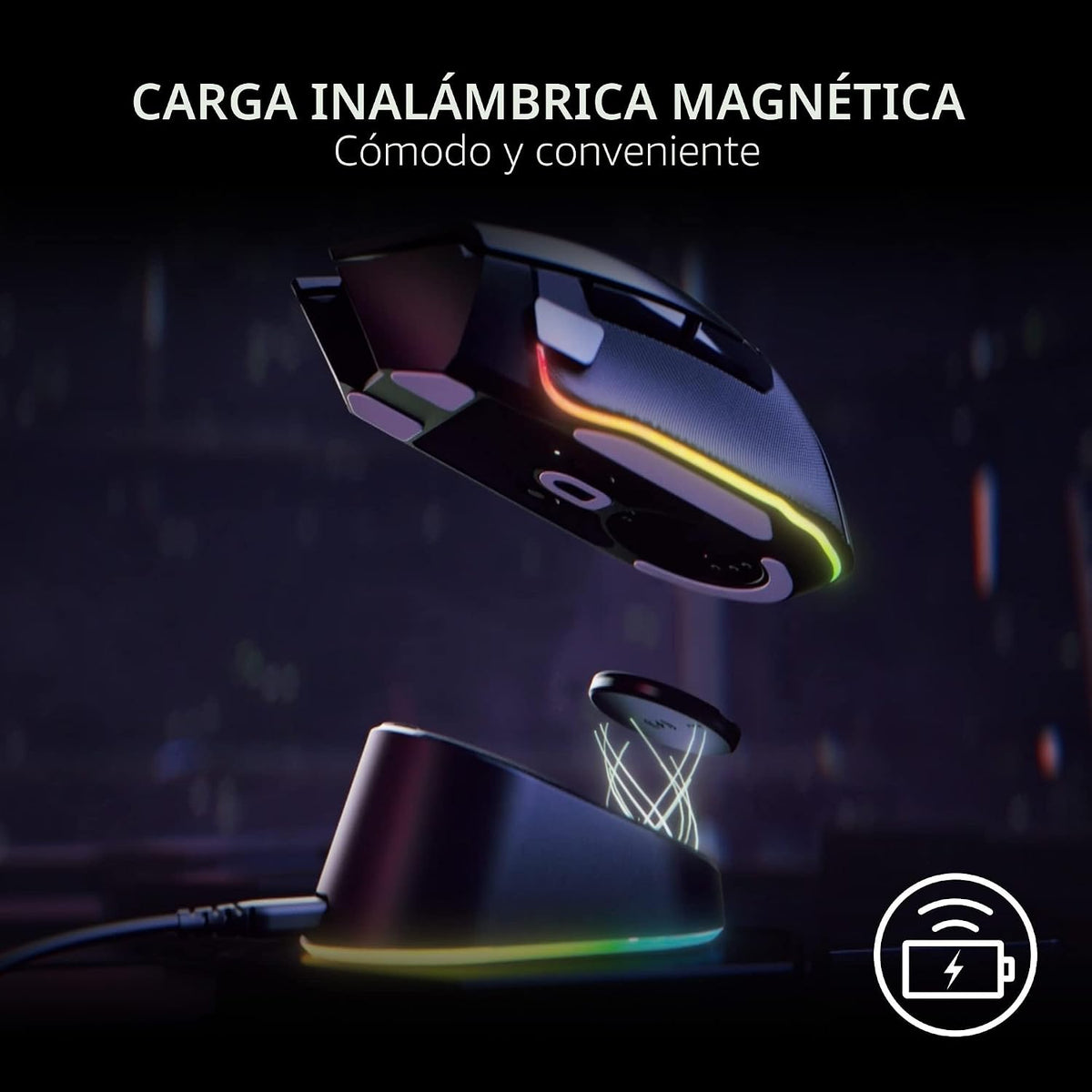 Razer Mouse Dock Pro con Puck de Carga Inalámbrica: Carga Inalámbrica Magnética - Transceptor HyperPolling 8K Hz Integrado - Base Antideslizante - Iluminación Chroma RGB - Negro Clásico