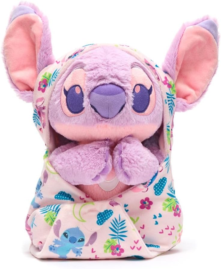 Disney Store Peluche oficial de ángel con bolsa para manta, peluche de bebés de Disney en manta para bebé, juguete para niños para aquellos que aman los juguetes de figuras de peluche