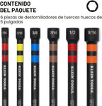 Klein Tools 32940 SAE Juego de Llaves de Tuercas de Impacto Huecas Magnéticas, 6 Piezas Codificadas por Color Llave de Tuercas Hueca de Potencia con Alcance Extendido, 6 Tamaños SAE