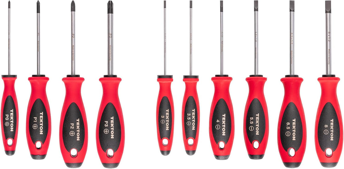 TEKTON Juego de destornilladores Phillips y ranuradas - Vástagos de 4 pulgadas, 10 unidades (#0-#3, 3-8 mm) | DWZ90006