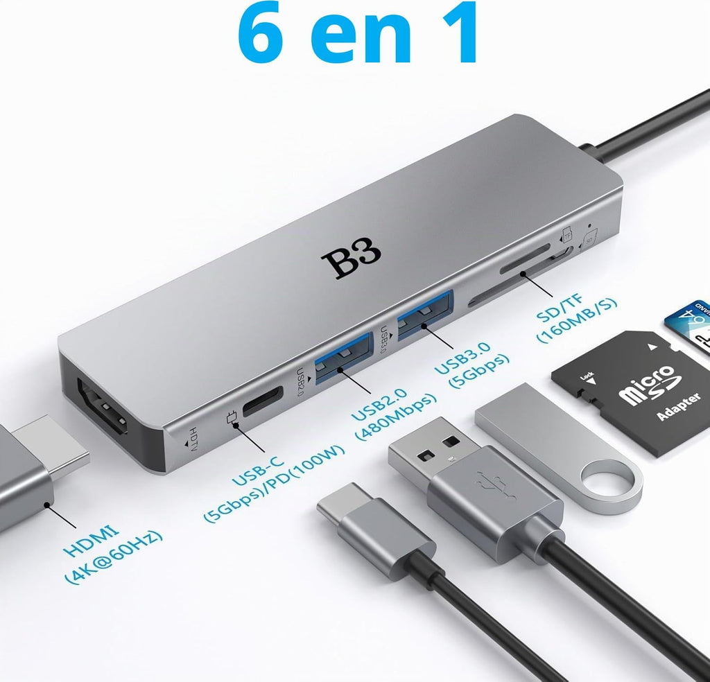 B3 BIGTHREE, TC059, hub USB 3.0 de 2 puertos
