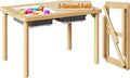 FUNLIO Mesa sensorial plegable de madera con 2 contenedores para niños pequeños, mesa sensorial para niños con tapa de madera contrachapada antideformación, juego de arena y agua para interiores y exteriores, certificado CPC
