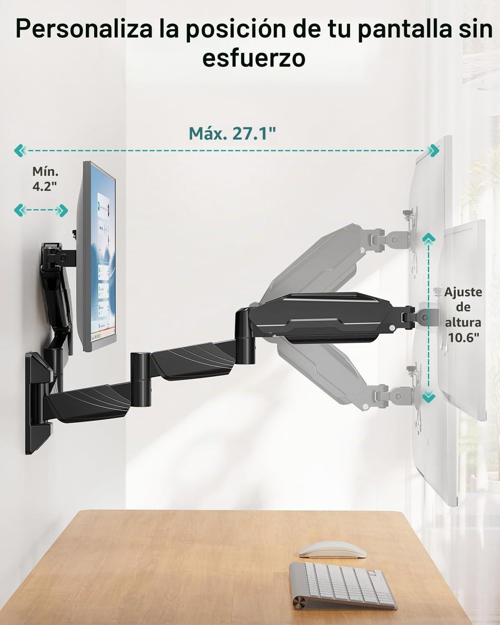 Soporte de pared para monitor doble de brazo largo para 17-32