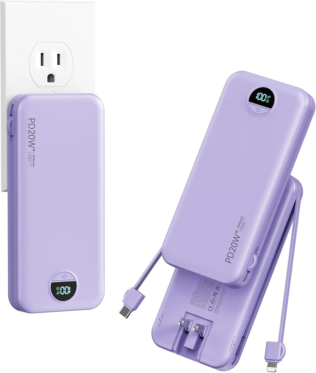 Cargador ultraportátil de 10000 mAh con cables integrados y enchufe...