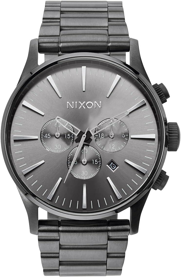 NIXON Sentry Chrono A1390-328.1 ft - Reloj analógico clásico para hombre resistente al agua (esfera de reloj de 1.654 pulgadas, correa de acero inoxidable de 0.81 a 0.78 pulgadas)