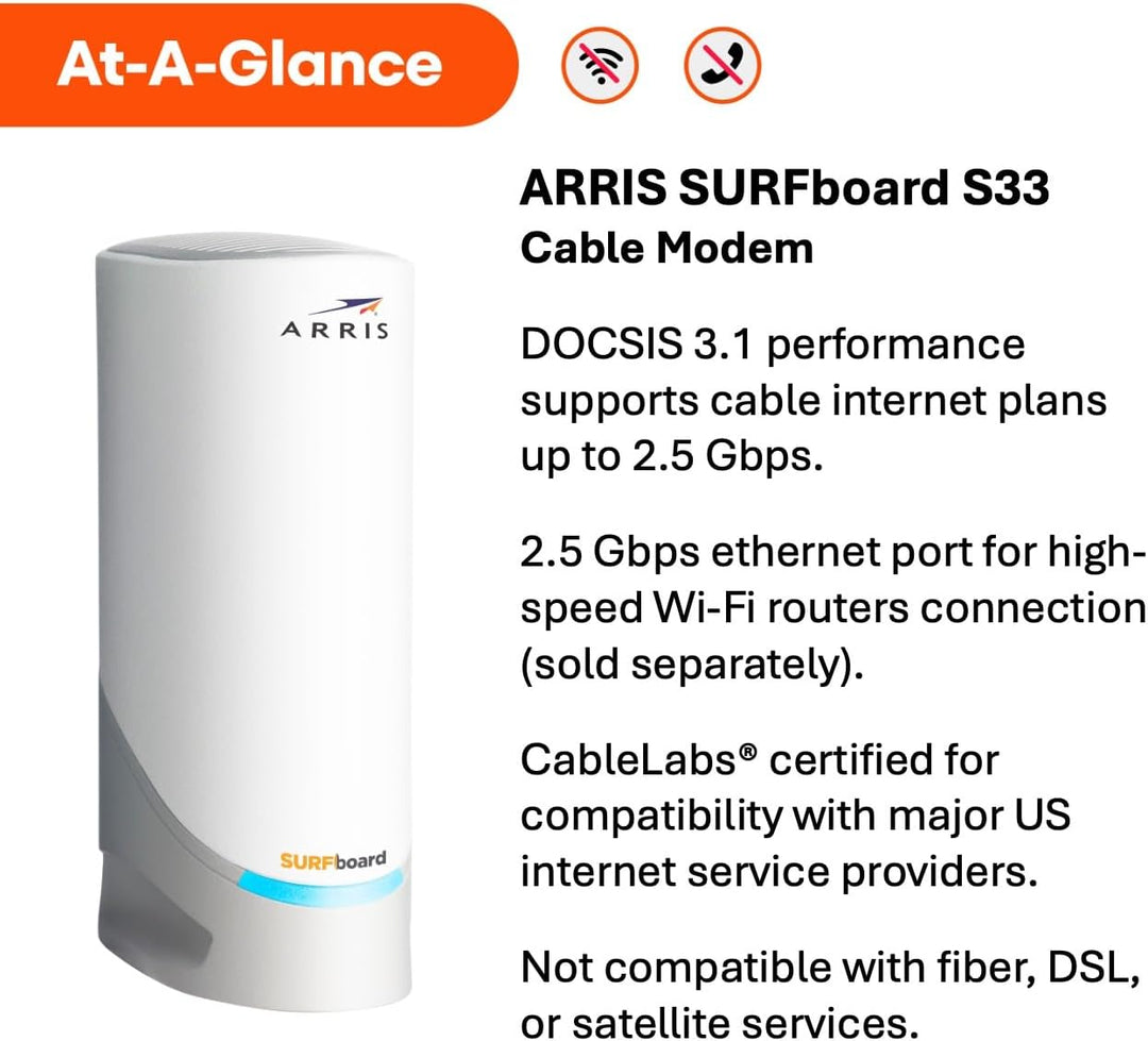 ARRIS SURFboard S33 DOCSIS 31 - Módem de cable Multi-Gig