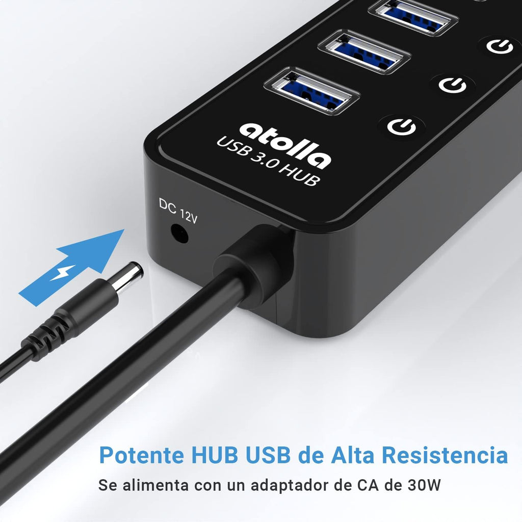 atolla, CH-310U3, hub USB 3.0 de 10 puertos, alimentado, adaptador 12V/2.5A