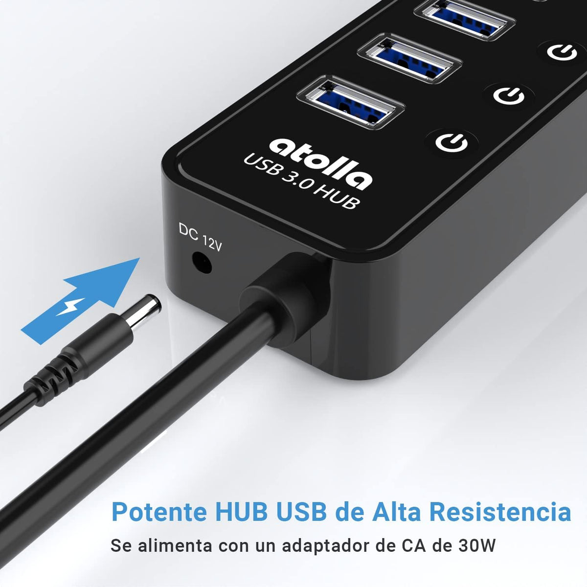 atolla, CH-310U3, hub USB 3.0 de 10 puertos, alimentado, adaptador 12V/2.5A