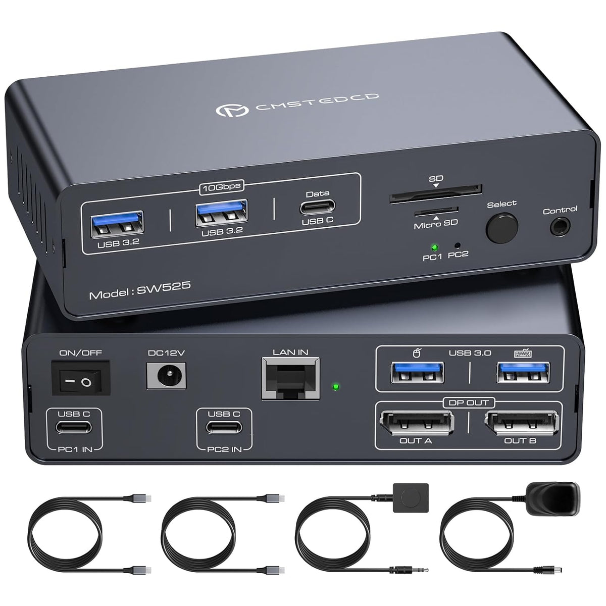 Conmutador KVM USB-C de 4K a 120Hz, 2 monitores, 2 computadoras, estación de acoplamiento DisplayPort, monitor dual para 2 computadoras portátiles con USB 3.2 de 10 Gbps