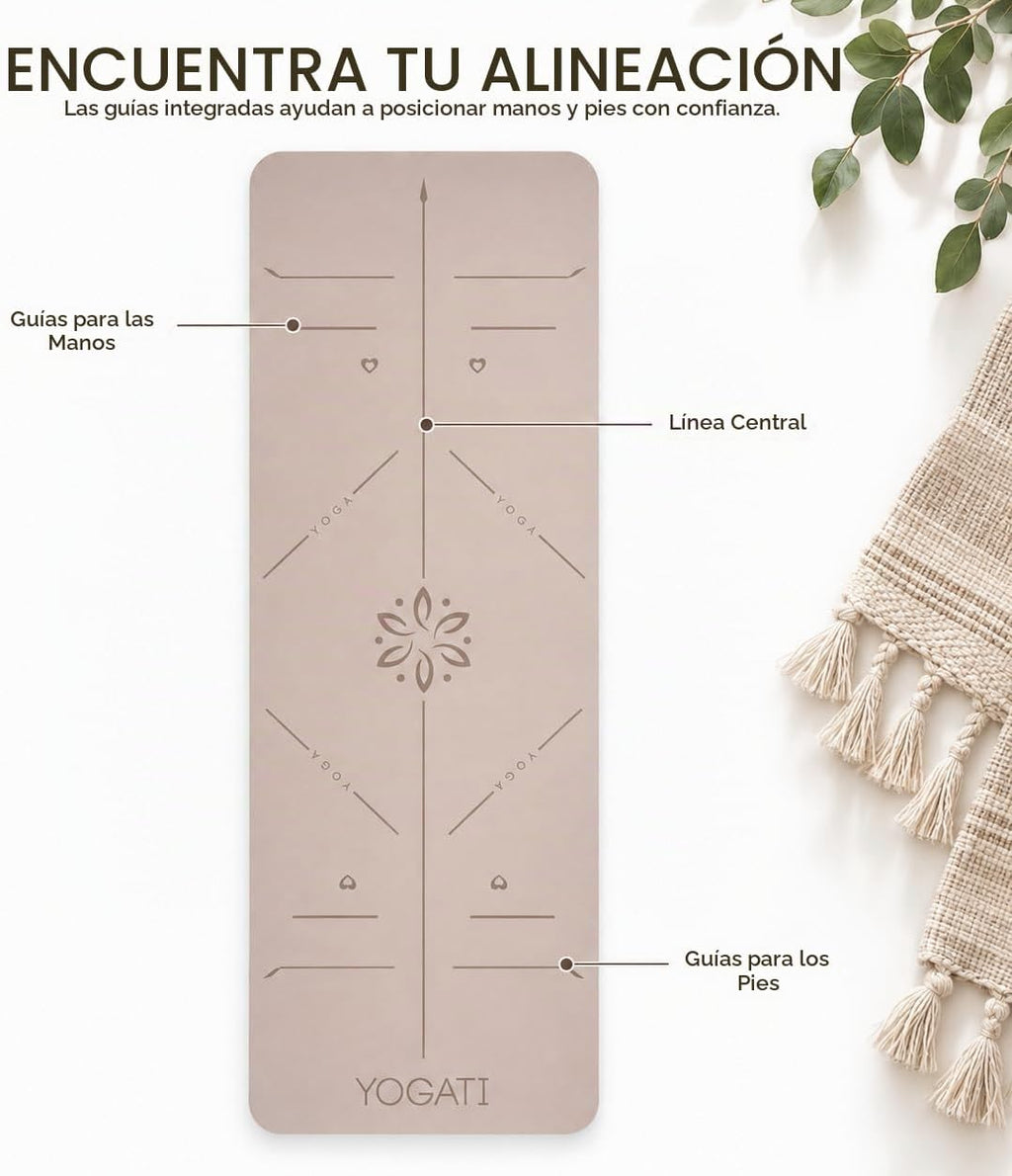 YOGATI® Esterilla de Yoga con Correa con Líneas de Alineación. Esterilla de Entrenamiento en Casa para Mujeres, Hombres y Niños. Esterilla de Yoga Gruesa Antideslizante para Pilates y Fitness
