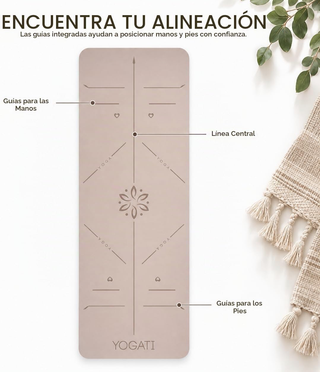 YOGATI® Esterilla de Yoga con Correa con Líneas de Alineación. Esterilla de Entrenamiento en Casa para Mujeres, Hombres y Niños. Esterilla de Yoga Gruesa Antideslizante para Pilates y Fitness