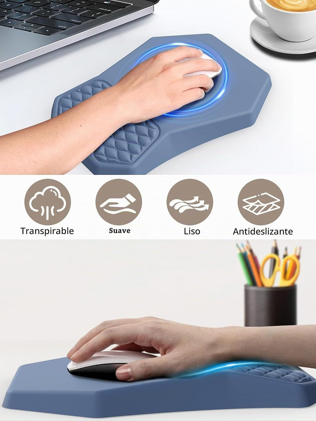 Soporte ergonómico 3 en 1 para teclado con reposamuñecas y juego de