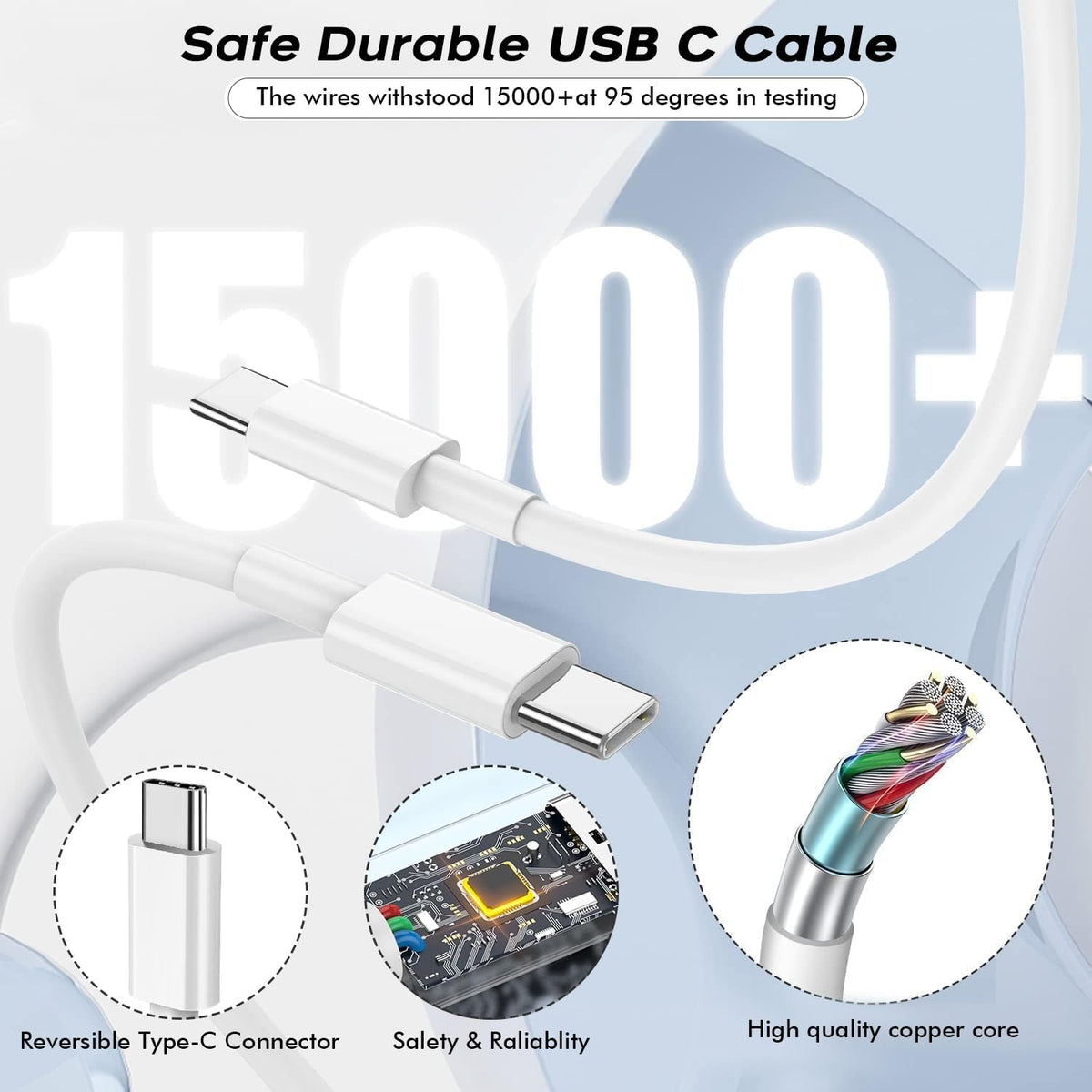 Bloque de cargador USB C rápido, paquete de 3 cables USBC a USBC de 6 pies de largo, cable para iPad, 20 W, iPhone 17 Pro Max, cargador de viaje, carga rápida para iPhone 17/17 Air/17 Pro/16/16e/16 Pro/16Plus/15/15Pro/Pro Max/Plus, iPad