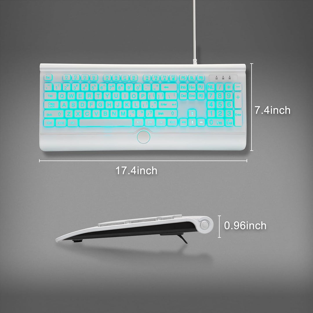 KOPJIPPOM Teclado de computadora retroiluminado con impresión grand...