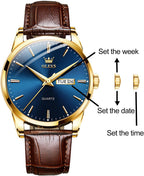 OLEVS Relojes de Cuero para Hombres, Casual, Fácil de leer, Quartz, Números, Resistente al Agua