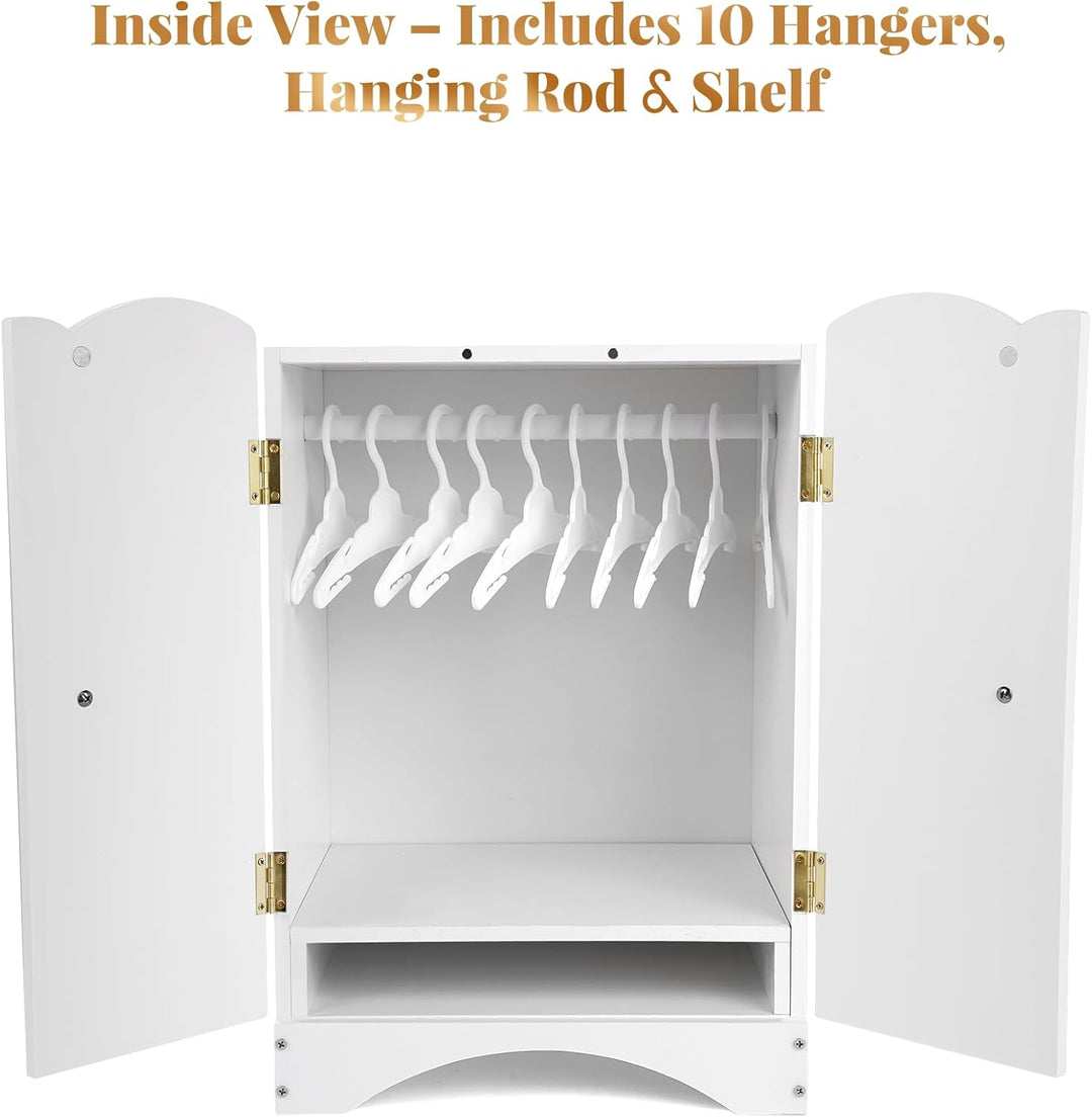 Armario de madera para muñecas de bebé con 10 perchas y estante, ar...