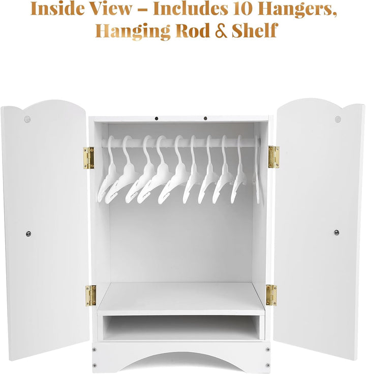 Armario de madera para muñecas de bebé con 10 perchas y estante, ar...