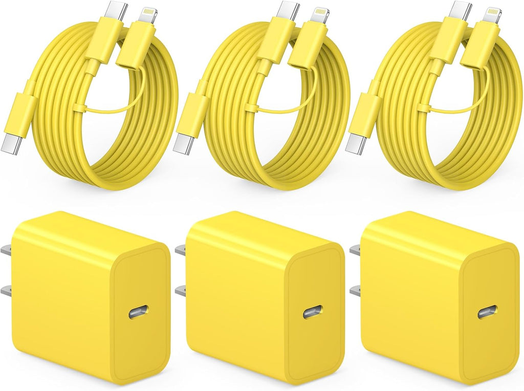 Cargador de carga rápida para iPhone 17, 16, 15, paquete de 3 cargadores USB C, cable Lightning de 6 pies y cable USB C tipo C para iPhone 17/17 Plus/17 Pro Max/Air/16/16 Plus/16 Pro Max/15 Pro/14Pro