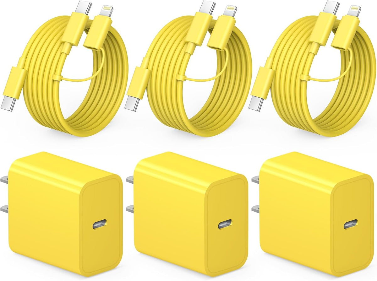 Cargador de carga rápida para iPhone 17, 16, 15, paquete de 3 cargadores USB C, cable Lightning de 6 pies y cable USB C tipo C para iPhone 17/17 Plus/17 Pro Max/Air/16/16 Plus/16 Pro Max/15 Pro/14Pro