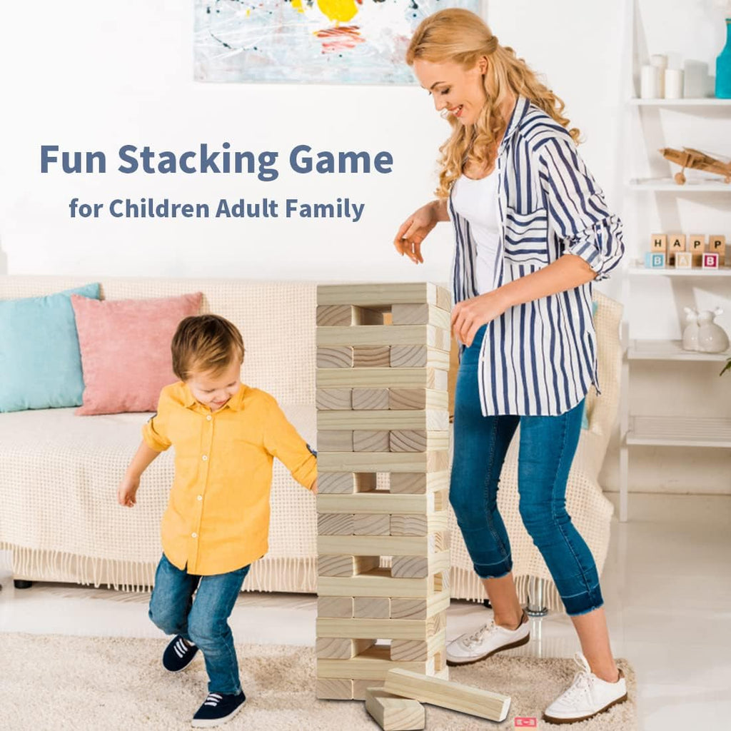 Juegos familiares de torre gigante para niños y adultos, 60 bloques de madera de pino de Nueva Zelanda que se apilan hasta 5 pies para interiores y exteriores, juegos de patio para la familia