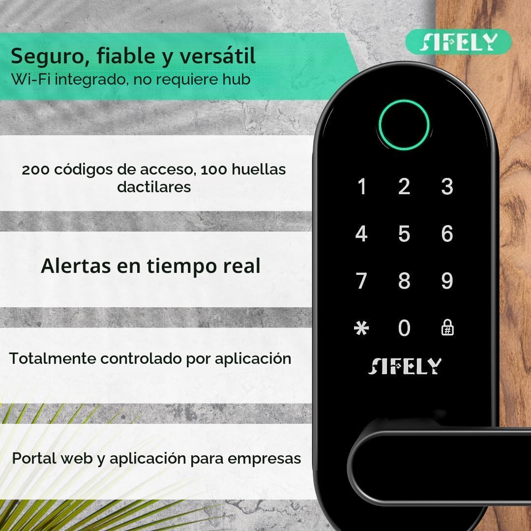 Cerradura de puerta inteligente de huellas dactilares con mango y t...