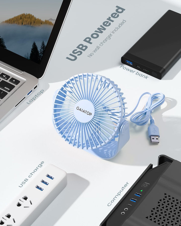 Gaiatop Ventilador de escritorio USB, flujo de aire fuerte de 3 vel...