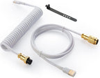 Cable de teclado en espiral USB C Starlight para teclado de juegos, cable de teclado mecánico de doble funda con aviador metálico desmontable, 1.5M USB-C a USB-A, color blanco con conector de