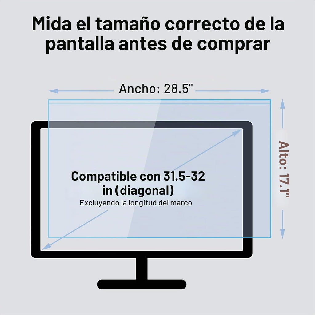 Filtro de luz azul de 31.5 a 32 pulgadas para monitor de computadora, pantalla de computadora de TV, panel bloqueador de luz azul (28.5 x 17.1 pulgadas), protección ocular antiarañazos, HD, no antirreflejos