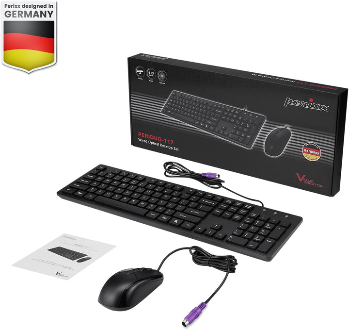 Perixx PERIDUO-117P, Combo de teclado y mouse PS2 estándar con cabl...