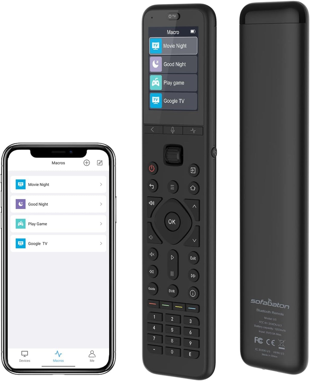 SofaBaton Control remoto universal U3, rueda de desplazamiento, mouse de aire, multipunto Bluetooth, control remoto inteligente todo en uno con botón de personalización, funciona con dispositivos IR