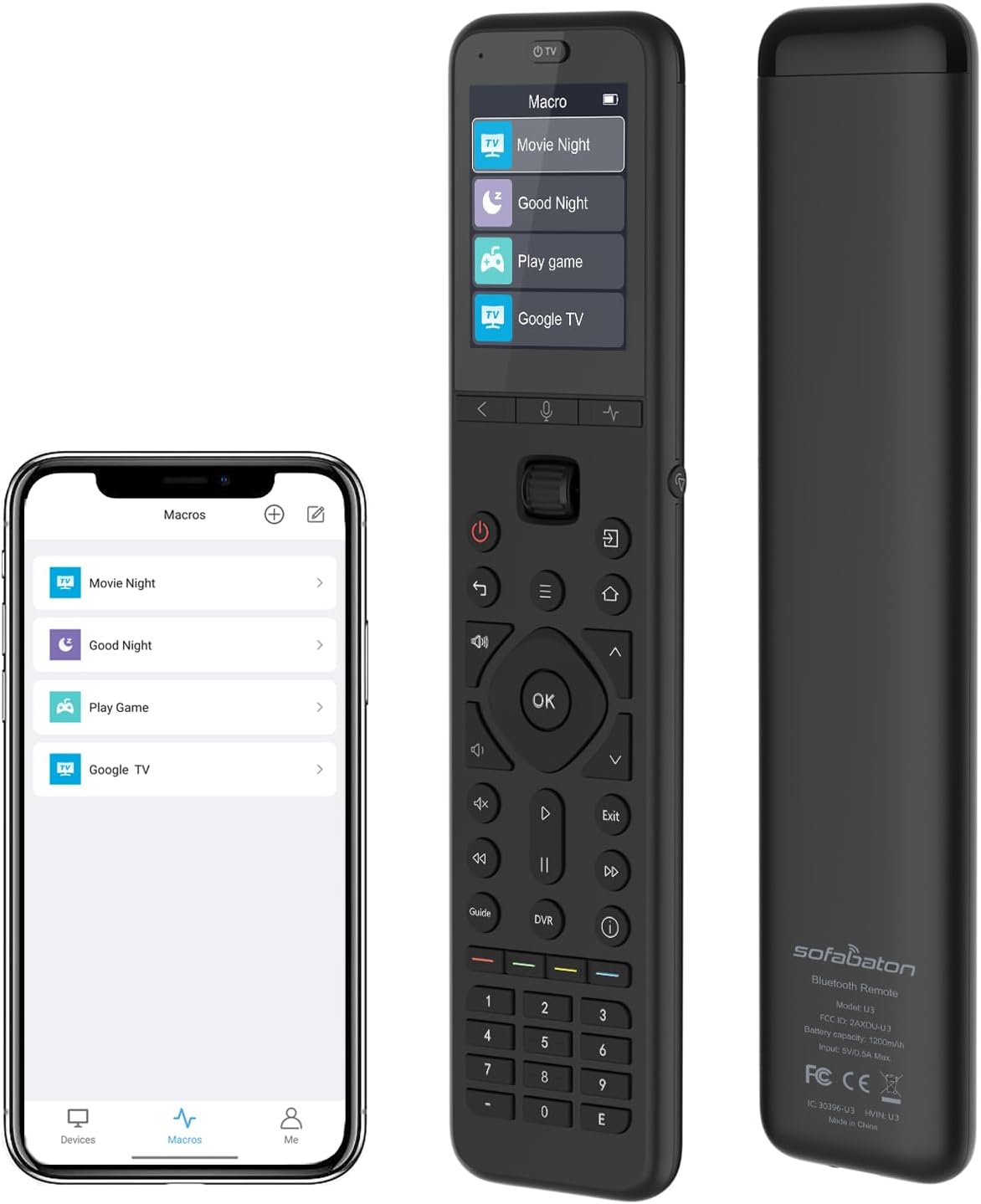 SofaBaton Control remoto universal U3, rueda de desplazamiento, mouse de aire, multipunto Bluetooth, control remoto inteligente todo en uno con botón de personalización, funciona con dispositivos IR