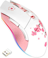 DAREU Sakura Pink - Ratón inalámbrico con cable para juegos, modo d...