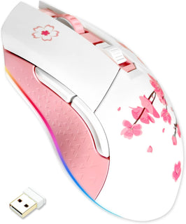 DAREU Sakura Pink - Ratón inalámbrico con cable para juegos, modo d...