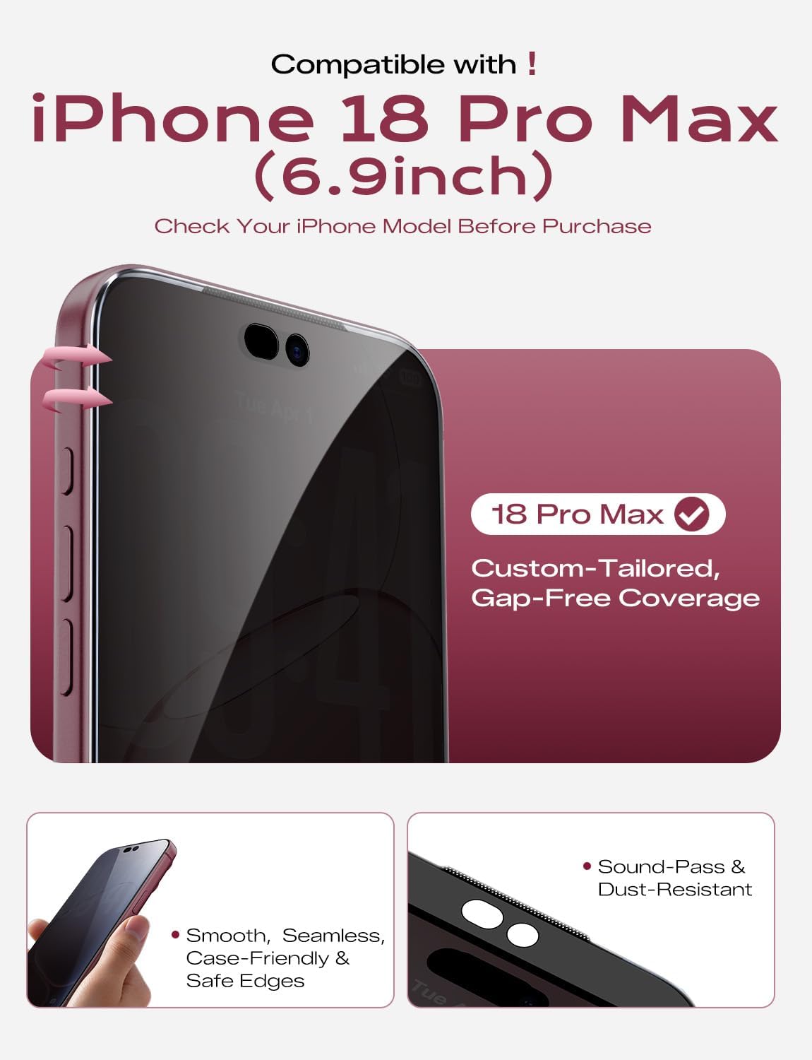 MAGIC JOHN Paquete de 3 protectores de pantalla de privacidad para iPhone
