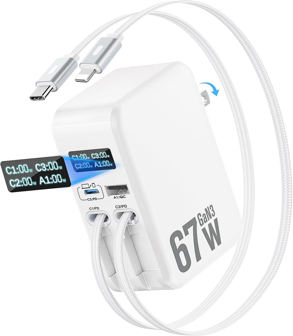 4 en 1 cargador de pared retráctil, cargador de teléfono retráctil 67W con