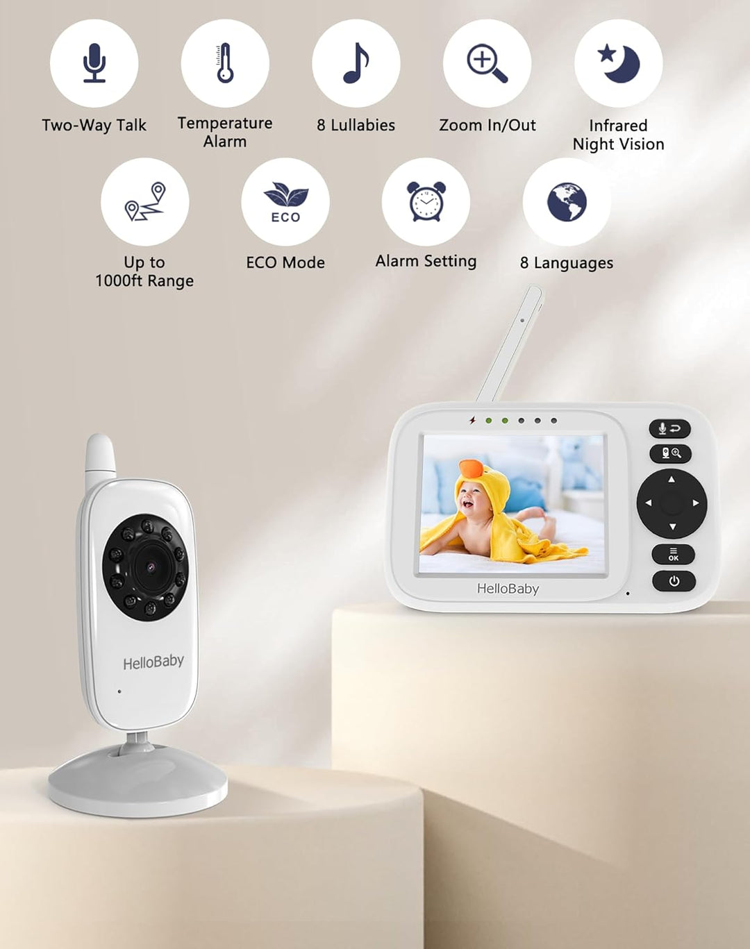 HelloBaby Monitor de bebé con cámara y audio, monitor de bebé sin W...