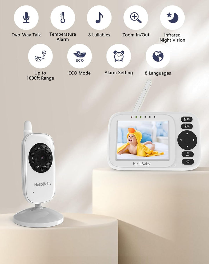 HelloBaby Monitor de bebé con cámara y audio, monitor de bebé sin W...
