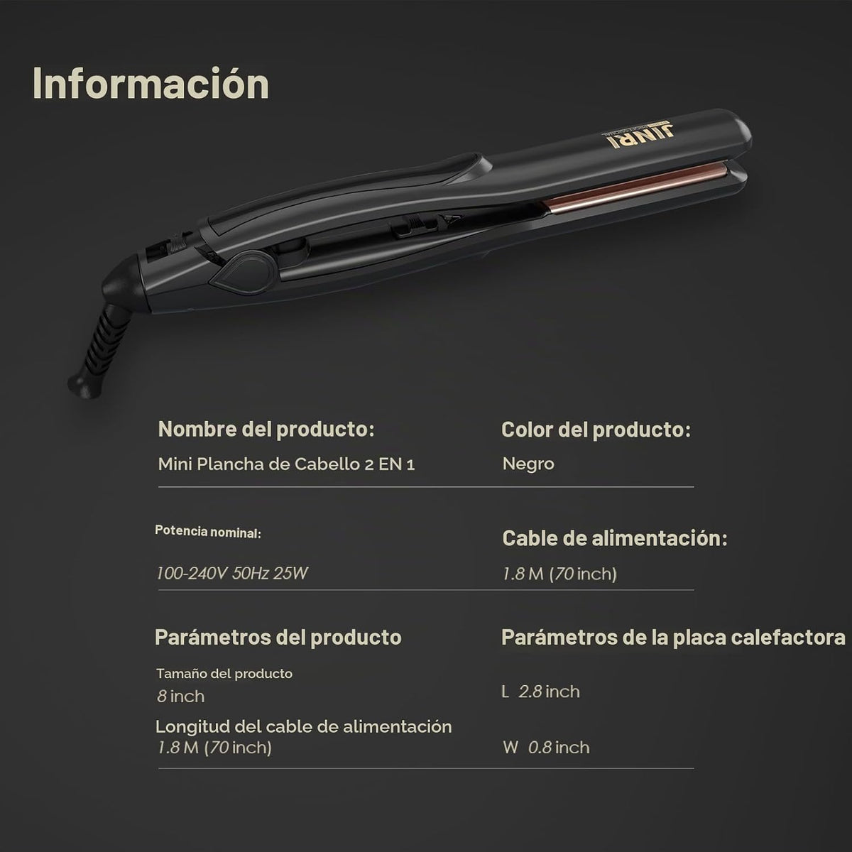 JINRI Plancha de pelo con placas de titanio de 0.8 pulgadas