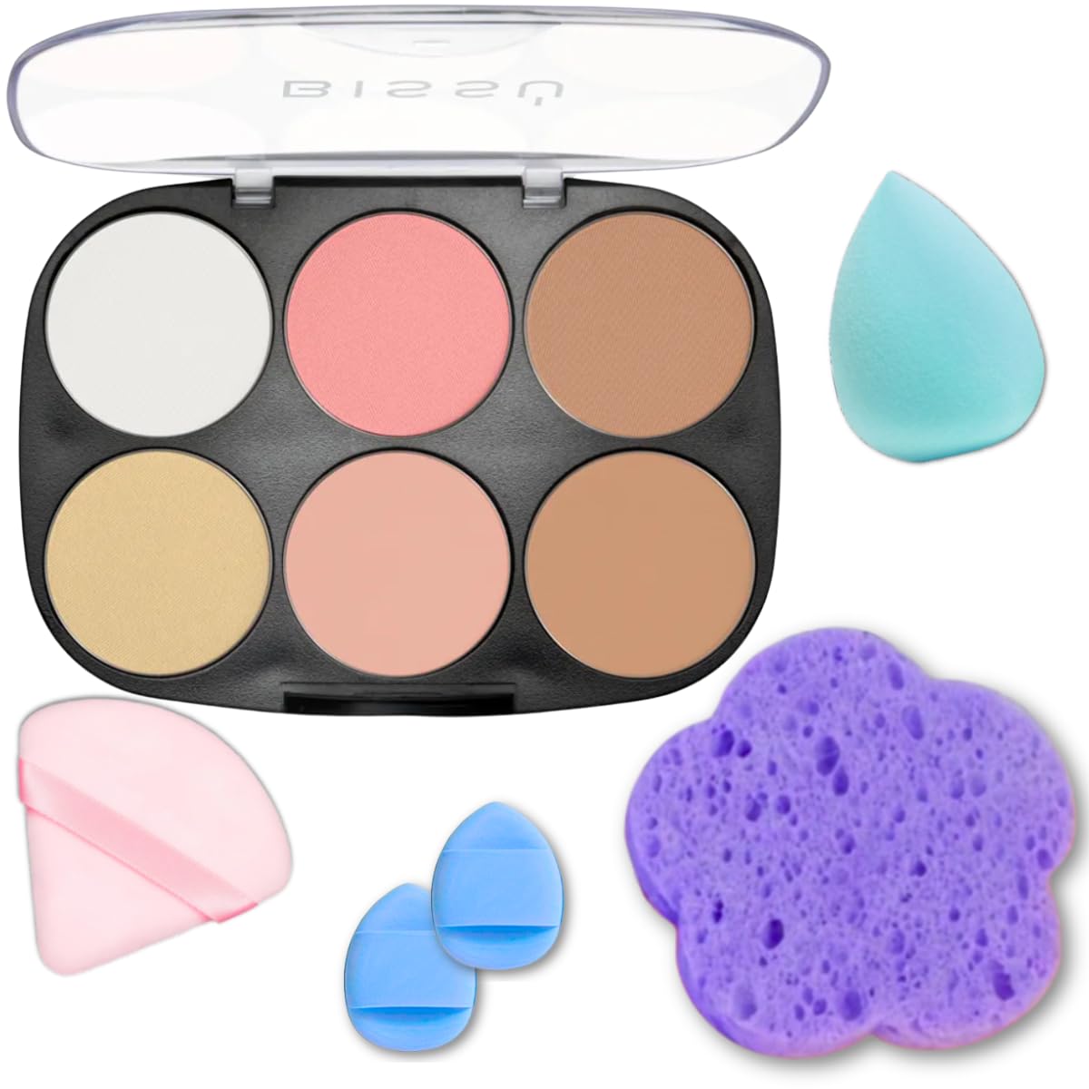 Kit de maquillaje Bissú Paleta de 6 colores + Puff de terciopelo +...