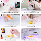 Lámpara ESAM Group Kit de fabricación de joyas de resina UV para niños, adolescentes y principiantes, juego completo de inicio con lámpara UV, 6 moldes de silicona, 48 purpurina, 3 pigmentos, hallazgos de joyería, flores secas y herramientas (kit de lujo)