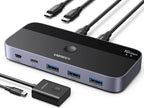 UGREEN Interruptor USBC 2 computadoras comparten 4 puertos USB 3.2, selector de conmutador de 10 Gbps para PC, portátil, teclado, ratón, adaptador de interruptor compartido con 2 cables de datos USB-C