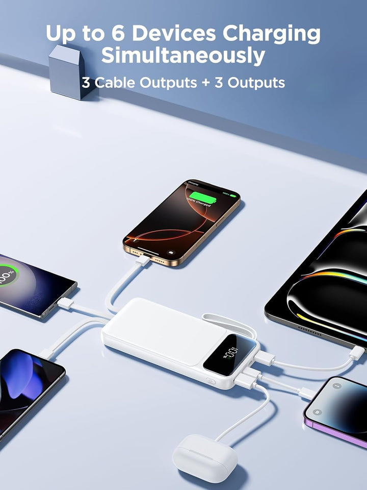 Banco de energía, cargador portátil con cable integrado de 22.5 W,...