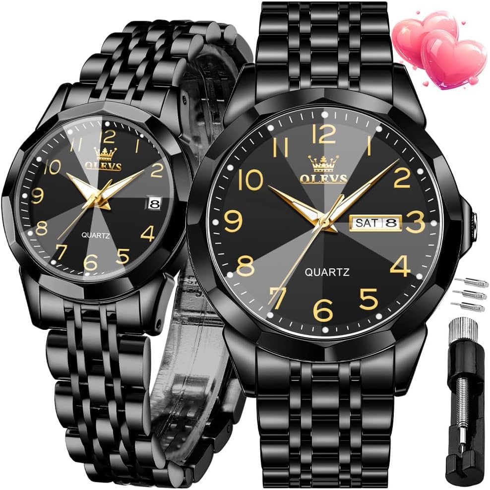 OLEVS Relojes de Pareja de San Valentín - Lujo, Moda para Hombre y Mujer, Juego de Relojes