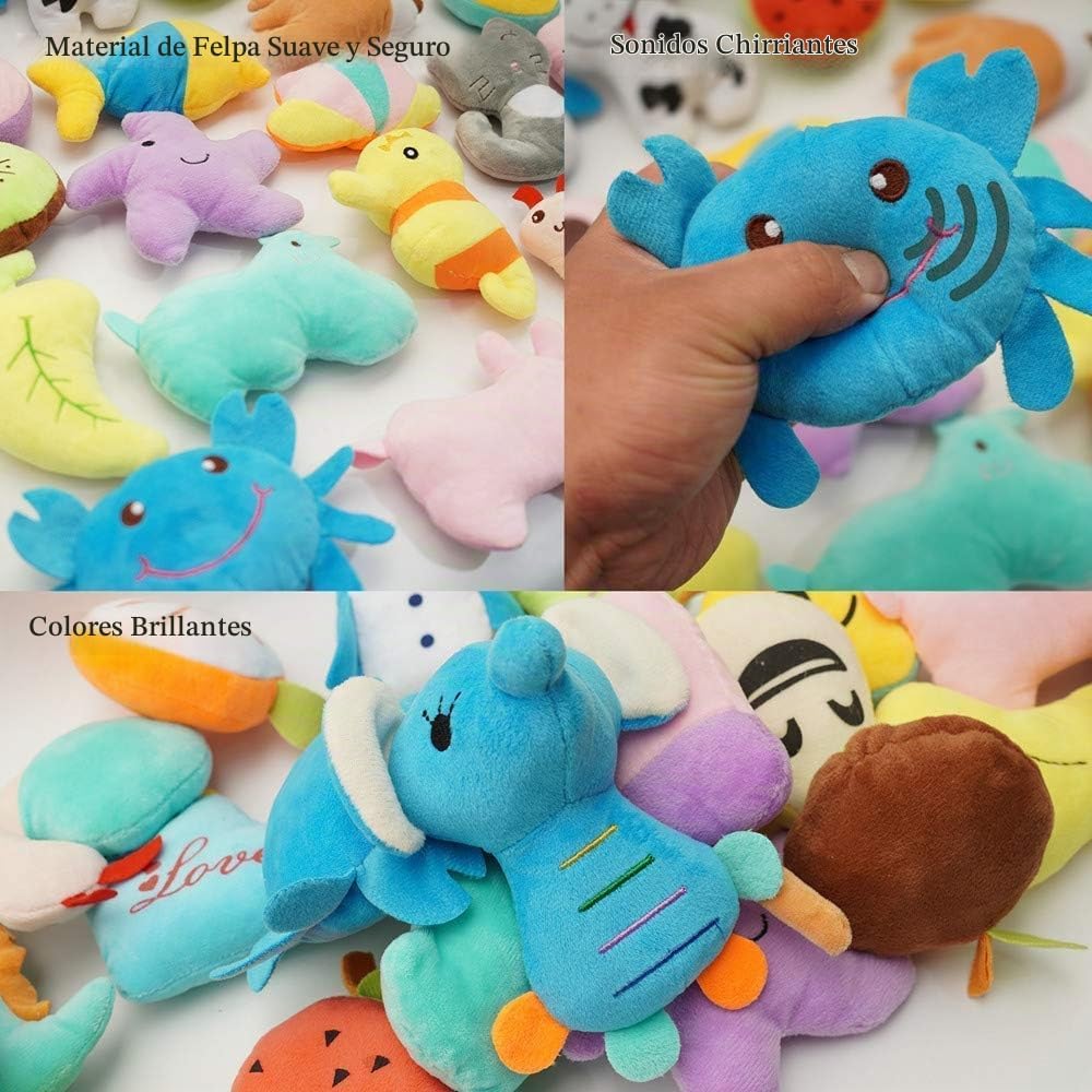 HDMOTU Paquete de 26 juguetes chirriantes suaves para perros pequeños y medianos, juguetes chirriantes favoritos lindos y cómodos para cachorros, multicolor para cachorros